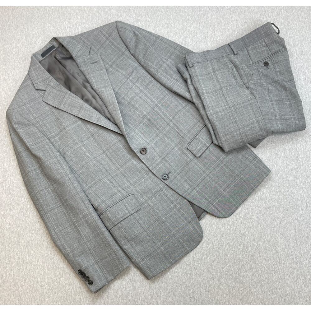 Lauren Ralph Lauren Suit Men 40R Plaid Wool Blend Black Label Pants 34x29 -2 Pcs